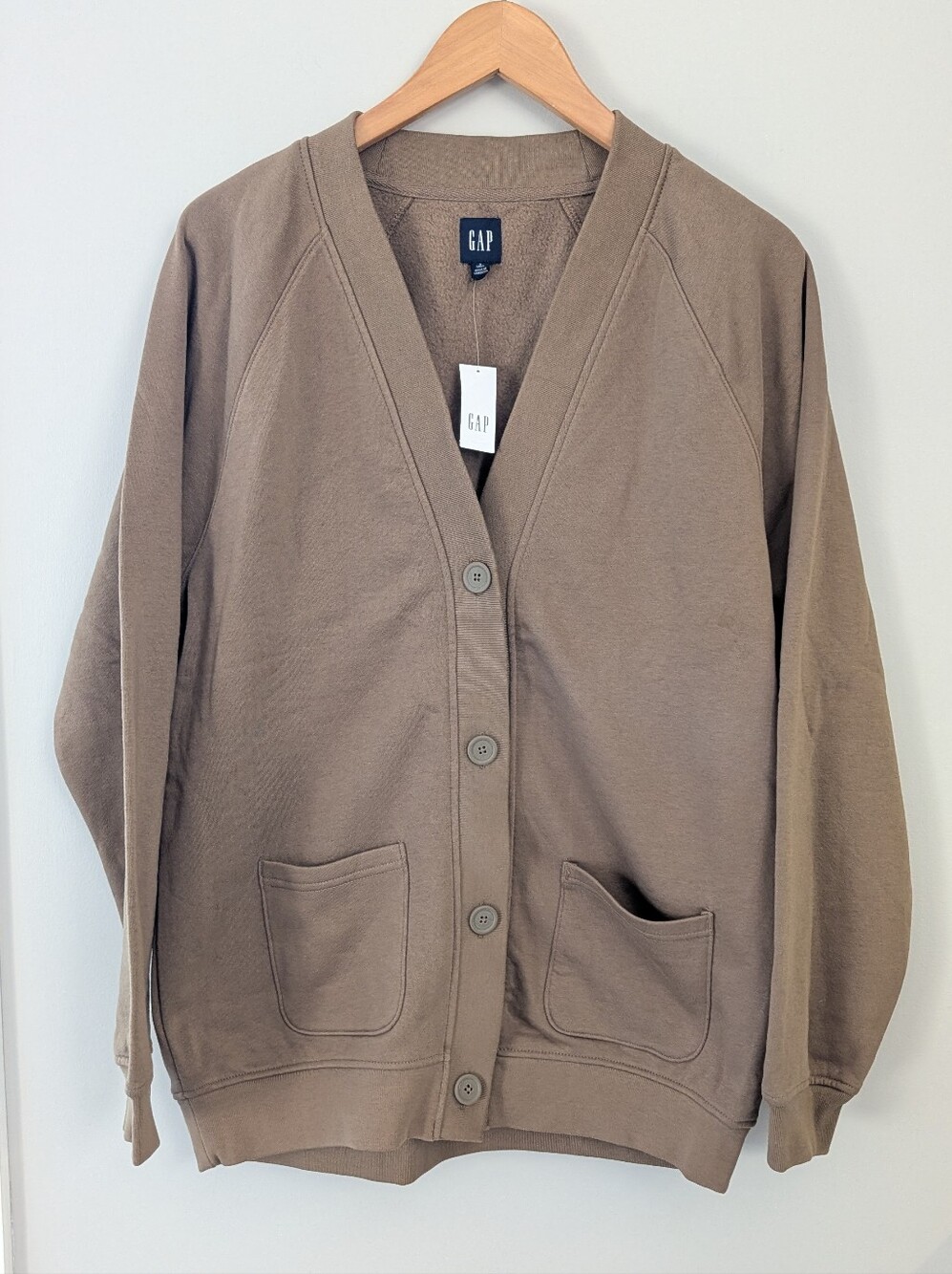 NWT GAP Women's Vintage Soft Sweatshirt cardigan S Tall Brown Button Front